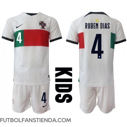Portugal Ruben Dias #4 Segunda Equipación Niños Mundial 2022 Manga Corta (+ Pantalones cortos)
